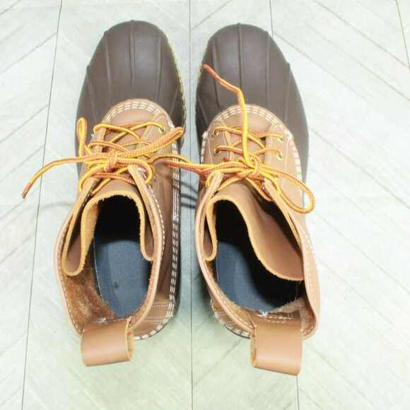 LL Bean Brown Leather 8' Lace Up Round Toe Unlined Ankle Duck Boots Size 11 M - Picture 6 of 10